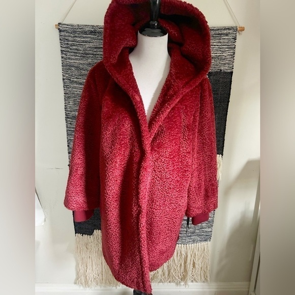 nikki jones Jackets & Blazers - Nikki Jones crushed red hooded faux fur jacket NWT